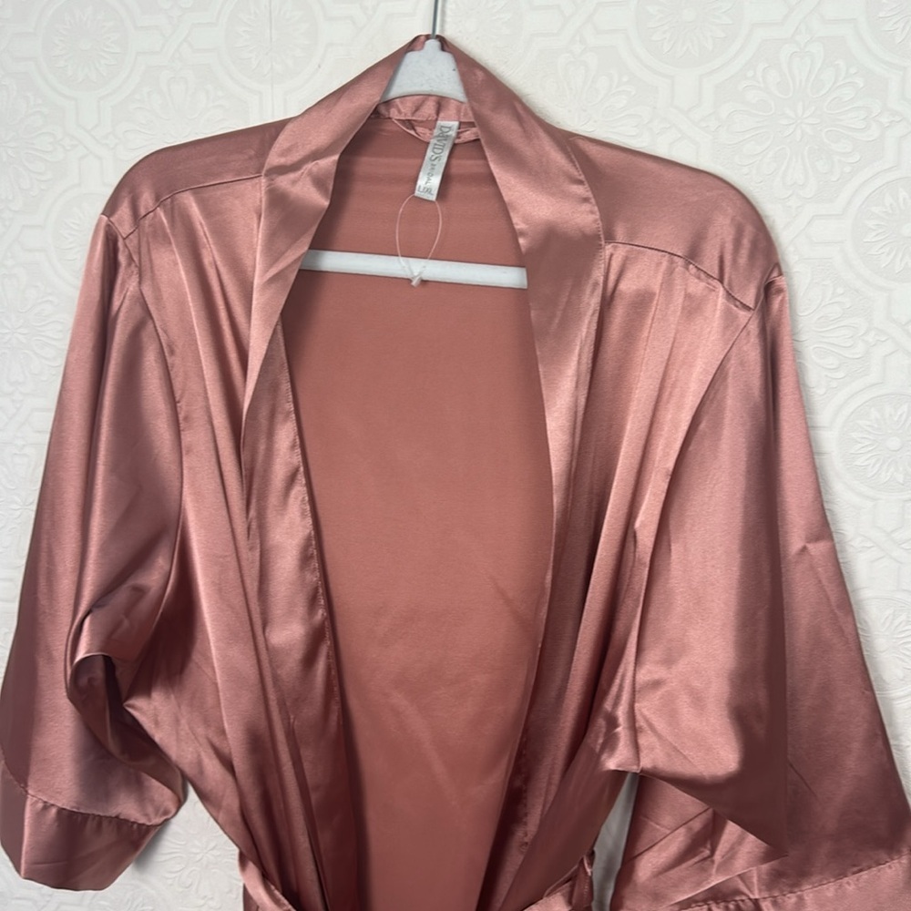 Davids Bridal Robe Satin Pink Desert Coral Large XL BRIDAL Bridesmaid Silky - Picture 4 of 9